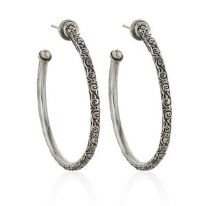 Konstantino Engraved Filigree Scroll Hoop Earrings In 18k Gold, Sterling…